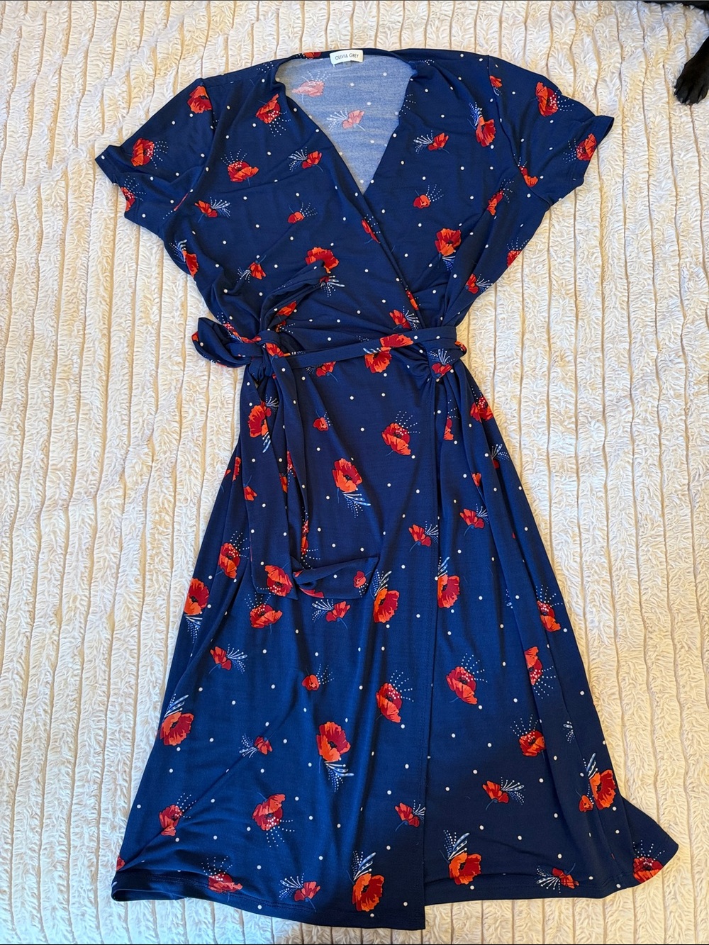 Olivia Grey XXL Navy Wrap Dress with Red Floral Print